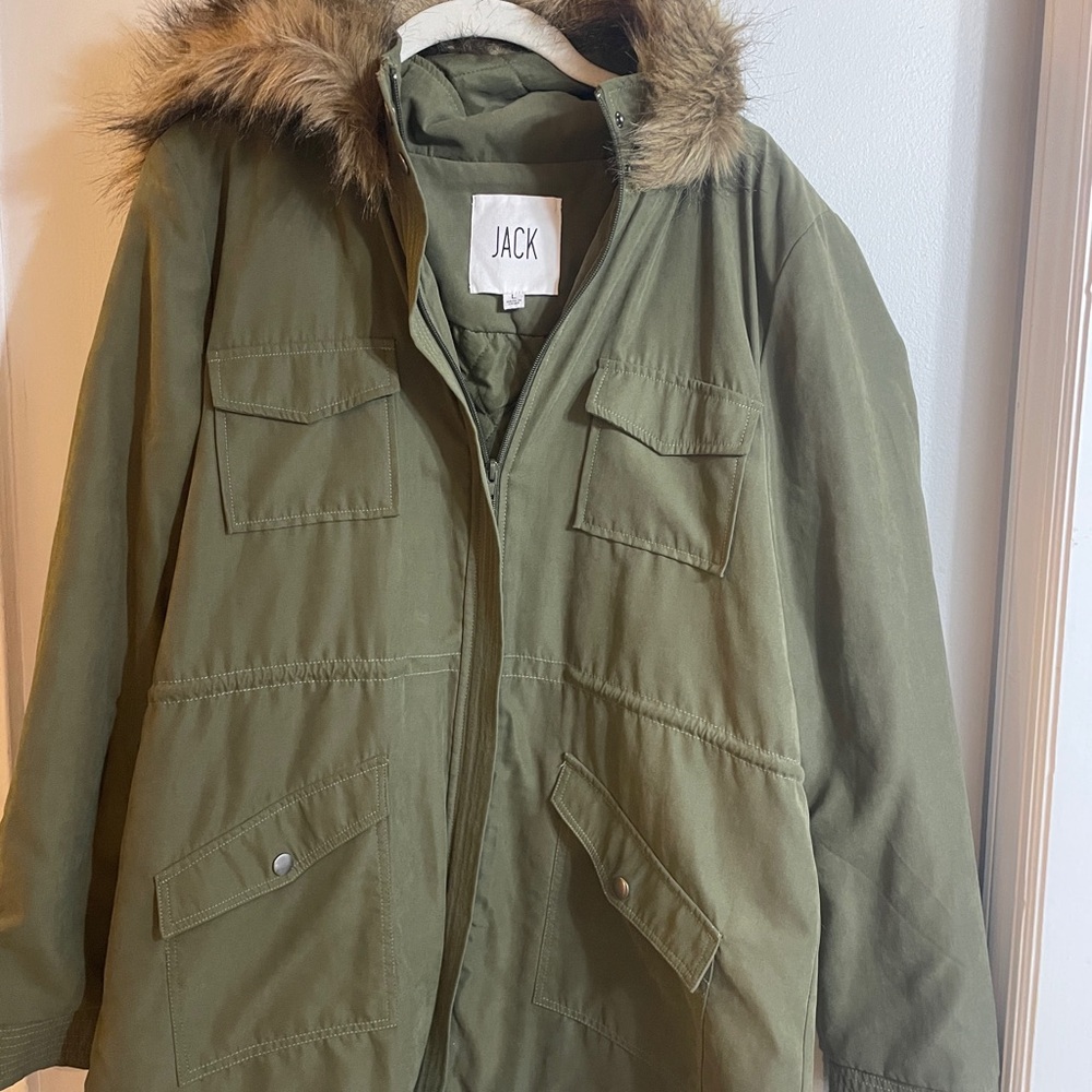 Green Parka with Faux Fur Hood